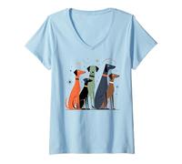 Women's Retro Mid-Century, Modern Dogs, Atomic Age, 50s & 60s Style V-Neck T-Shirt
