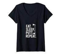 Womens Retro Mini Golf Eat Sleep Putt Repeat V-Neck T-Shirt