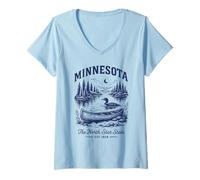 Womens Retro Minnesota State Shirt Est 1858 Twin Cities Lakes V-Neck T-Shirt