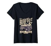 Womens Retro Monster Truck Diesel Power Off-Road Gift V-Neck T-Shirt