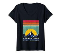 Women's Retro Mountain Silhouette Appalachian Trail Vintage Hiking V-Neck T-Shirt