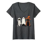 Womens Retro Mummy Ghost Witch Cats Costume - Cute Spooky Cat Lover V-Neck T-Shirt