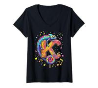 Womens Retro Musical Chameleon Rainbow Lollipop Swirl Culture V-Neck T-Shirt