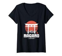Womens Retro Nagano Japan Torii Gate Japanese Kanji Souvenir V-Neck T-Shirt