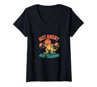 Women's Retro Not Angry Just Training T Rex Gym V-Neck T-Shirt
