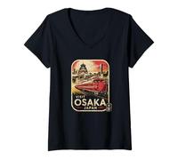 Women's Retro Osaka Japan Train Travel Vintage Japanese Souvenir V-Neck T-Shirt