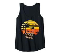 Womens Retro Palm Tree Sunset Girl'sTrip Text Design Tank Top