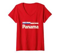 Women's Retro Panama Flag Panamanian Red V-Neck T-Shirt