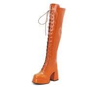 Women's Retro Patent Leather Over The Knee Boots Platform Block Heel Lace-up Thigh High Costumes Festival Boots