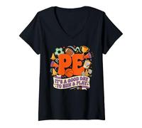 Women's Retro PE Teacher Its A Good Day to Run and Play V-Neck T-Shirt