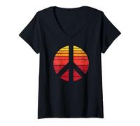Womens Retro Peace Sign Vintage Distressed Sunset Style Design V-Neck T-Shirt