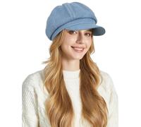 Women's Retro Peaked Newsboy Hats Jean Paperboy Baker Boy Beanie Cabbie Painter Caps Girl Berets French Classic Flat Wear Light Blue