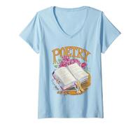 Womens Retro Poetry Distressed Typography Design V-Neck T-Shirt