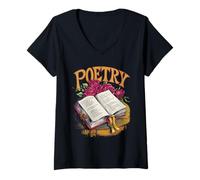 Womens Retro Poetry Distressed Typography Design V-Neck T-Shirt