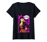 Womens Retro Pop Art Vintage Style Woman with Bubble Gum Whatever. V-Neck T-Shirt