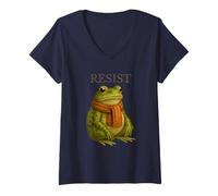 Womens Retro Portland Frog Protest Resist Art Funny Vintage Style V-Neck T-Shirt