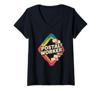 Women's Retro Postal Worker Delivering Mail on the Daily Route V-Neck T-Shirt
