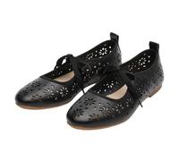 Women's Retro PU Leather Mary Jane Flats Size 5.5 Lace up Round Toe Ballet Flats Cute Slip on Soft Mary Jane Flats Hollow Out Casual Ballerina Shoes Black Gift