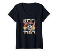 Womens Retro Rabbit Death To Tyrants Vintage 90s Funny Quote V-Neck T-Shirt