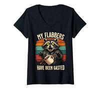 Women's Retro Raccoon Coffee Meme My Flabbers Have Been Gasted V-Neck T-Shirt