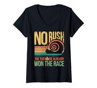 Womens Retro Rainbow Sunset - No Rush Tortoise Already Won The Race V-Neck T-Shirt
