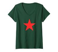 Womens Retro Red Star Distressed Revolution Vintage Retro V-Neck T-Shirt
