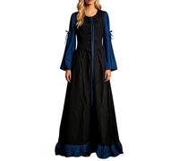 Women's Retro Renaissance Medieval Dress with Ruffle Corset and Puff
