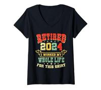 Women's Retro Retired 2024 Retirement Worked My Whole Life for This V-Neck T-Shirt