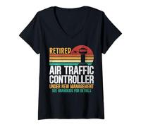 Women's Retro Retired Air Traffic Controller Under New Management V-Neck T-Shirt