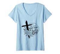 Womens Retro Right Here Trusting God - Bible Verse Christian Faith V-Neck T-Shirt