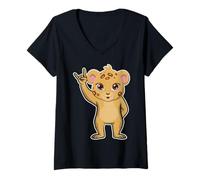 Womens Retro Rock Music of Cute Lion V-Neck T-Shirt