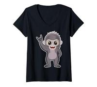 Womens Retro Rock Music of Cute Monkey V-Neck T-Shirt