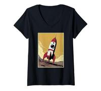 Women's Retro Rocket Ship on Mars V-Neck T-Shirt