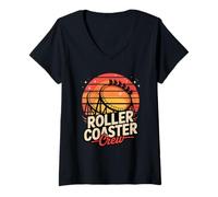 Womens Retro Roller Coaster Crew Theme Park Design V-Neck T-Shirt