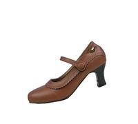 Women's Retro Round Toe Mary Jane Heels, Chunky Low Block Heel Ankle Strap Pumps, Comfort Orthopedic Dress Shoes for Wedding Cocktail Party Brown