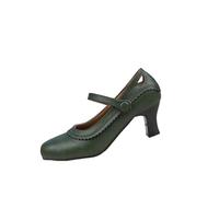 Women's Retro Round Toe Mary Jane Heels, Chunky Low Block Heel Ankle Strap Pumps, Comfort Orthopedic Dress Shoes for Wedding Cocktail Party Green