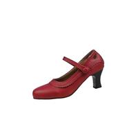 Women's Retro Round Toe Mary Jane Heels, Chunky Low Block Heel Ankle Strap Pumps, Comfort Orthopedic Dress Shoes for Wedding Cocktail Party Red