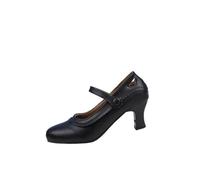 Women's Retro Round Toe Mary Jane Heels, Chunky Low Block Heel Ankle Strap Pumps, Comfort Orthopedic Dress Shoes for Wedding Cocktail Party Black