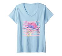 Women's Retro Sailfish Deep Sea Angler Art 80s Style V-Neck T-Shirt