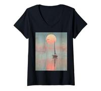 Women's Retro Sailing Boat at Sunset Design V-Neck T-Shirt