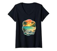 Women's Retro Saint Martin Souvenir/Sea Turtle Saint Martin V-Neck T-Shirt