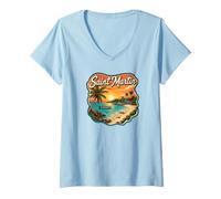 Women's Retro Saint Martin Souvenir/Sea Turtle Saint Martin V-Neck T-Shirt