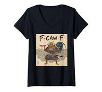 Womens Retro Samurai F-Caw-F Chicken Warrior Japanese Chicken Ninja V-Neck T-Shirt
