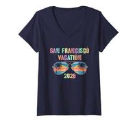 Women's Retro SAN Francisco Vacation 2026 Trip Beaching Vacay V-Neck T-Shirt