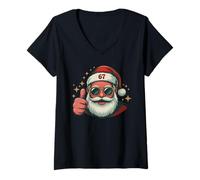 Womens Retro Santa 67 Meme Christmas V-Neck T-Shirt