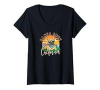 Womens Retro Santa Cruz California Beach French Bulldog Dog Breed V-Neck T-Shirt