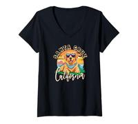 Womens Retro Santa Cruz California Beach Golden Retriever Dog Breed V-Neck T-Shirt