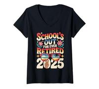 Womens Retro School Out Forever Retirement 2025 Retired Teacher V-Neck T-Shirt