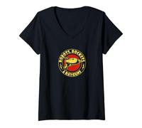 Womens Retro Science Fiction "Robots, Rockets & Rayguns" V-Neck T-Shirt