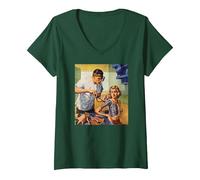 Women's Retro Science Fiction Sci Fi T-Shirt Art-Robot Bionic Woman V-Neck T-Shirt, Dark Green, Medium